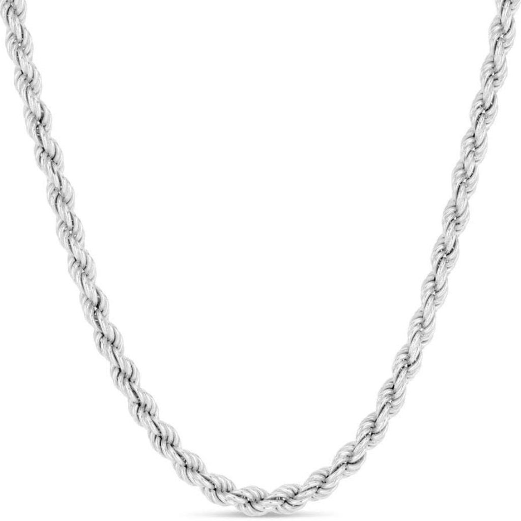925 Sterling Silver Diamond-Cut Rope Chain Solid Link Necklace 2mm 2.5mm 3mm- Br